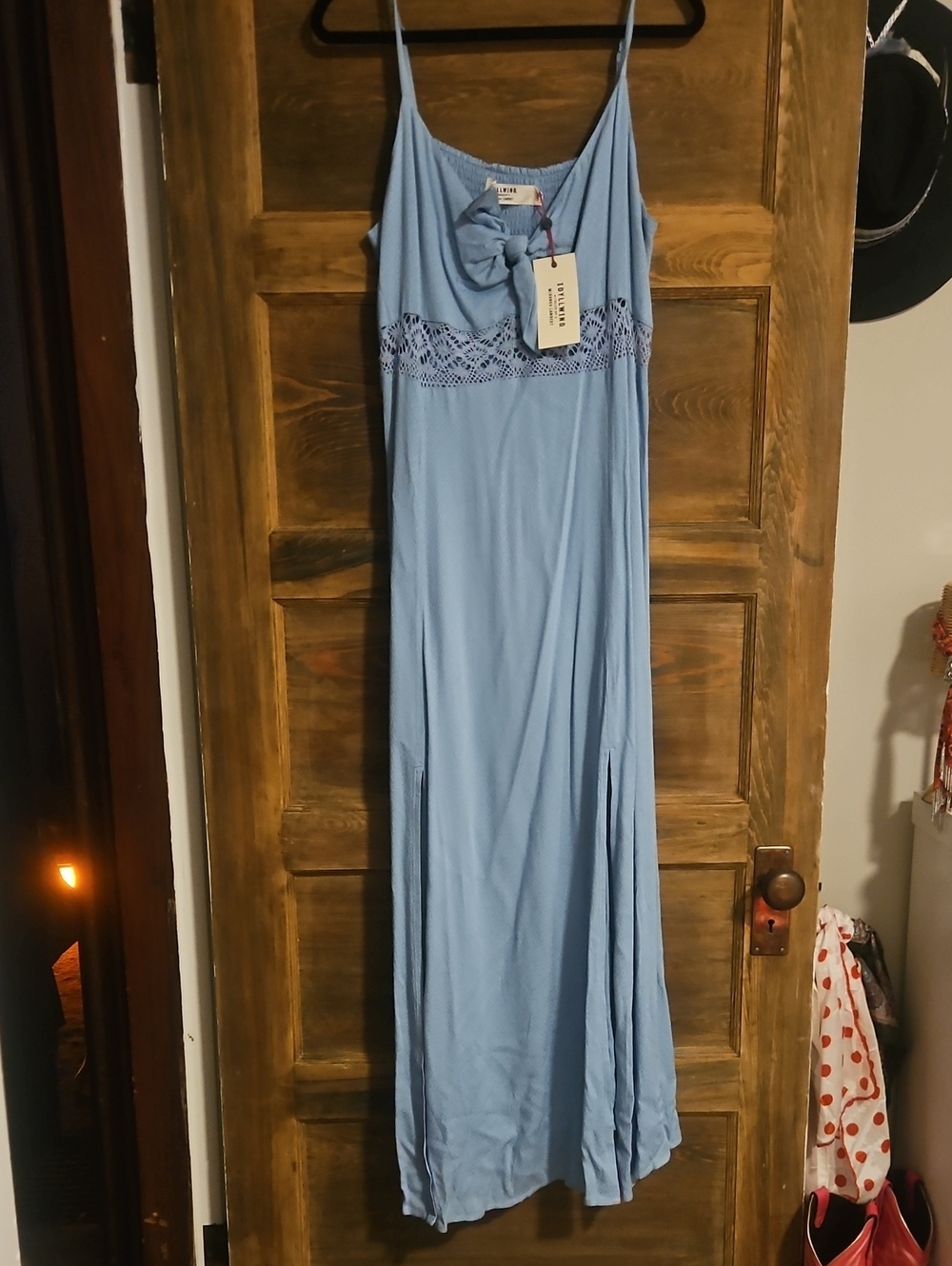 Idyllwond NWT Light Blue Maxi Slip Dress with Crochet Waistband